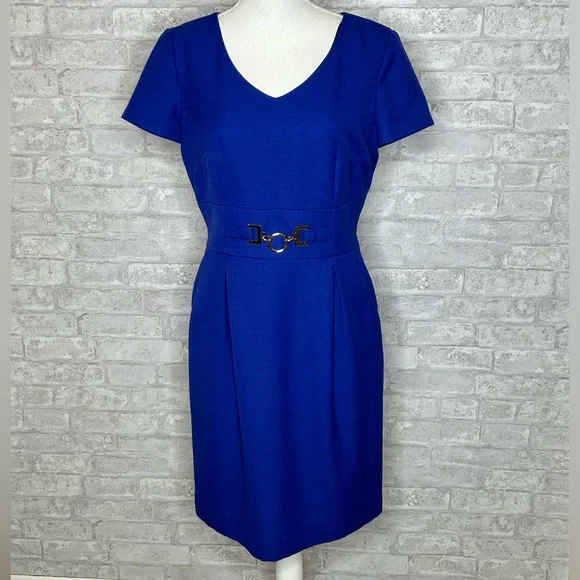 slim fit dress slacks T Tahari Draped Fit & Flare Dress, Size 8